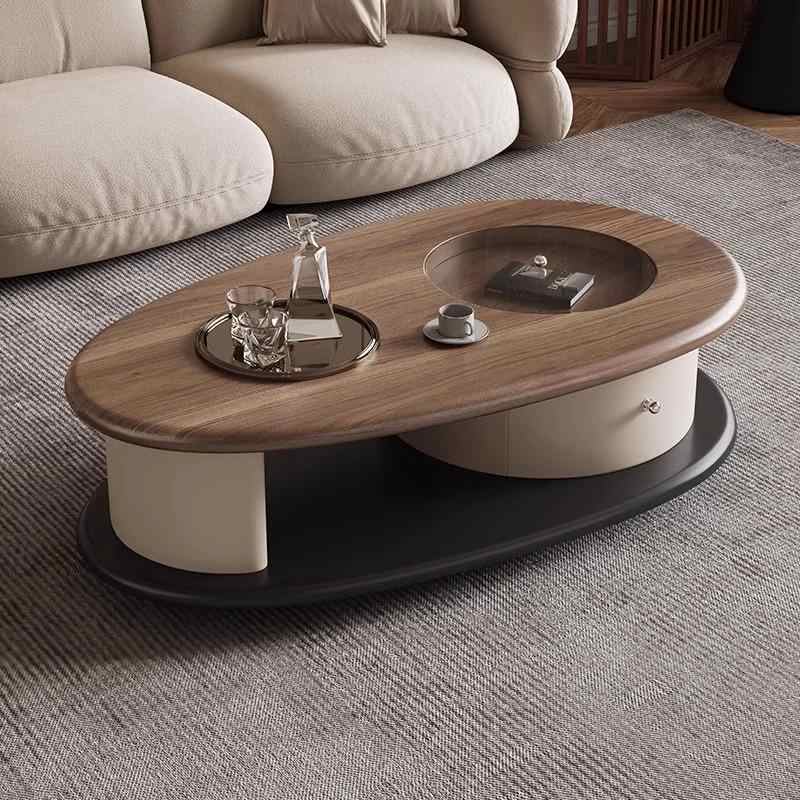 Italian minimalist retro home living room size solid wood ancient style simple modern senior oval coffee table