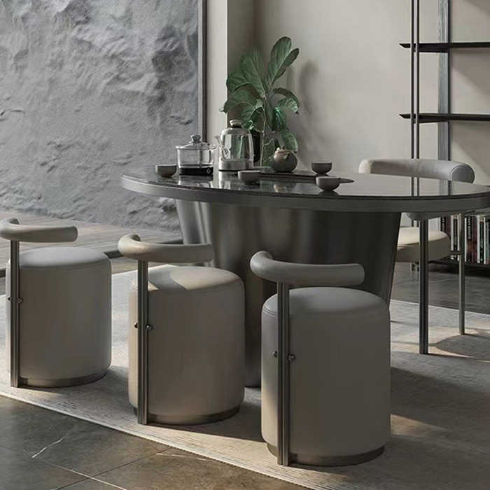 Light luxury modern balcony tea table and chair combination home office senior sense designer rock plate luxury stone tea table