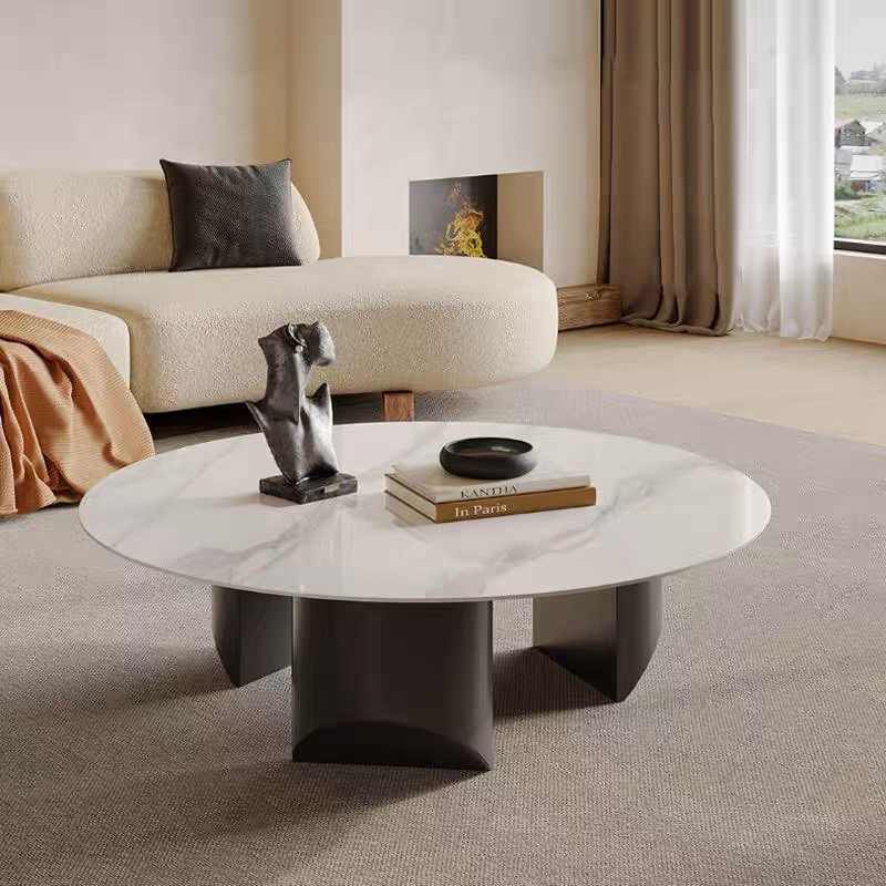 Italian very simple rock panel coffee table modern simple light luxury living room small household round red high-end coffee table