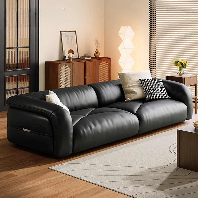 Modern simple retro style first layer cowhide sofa Italian minimalist living room size flat straight row leather sofa