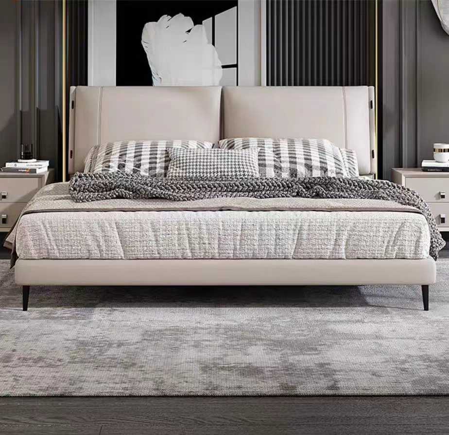 Italian Nordic leather bed Double bed Modern simple style master bedroom small flat soft bed