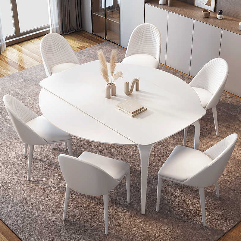 Cream wind light luxury rock table combination of modern simple retractable round folding home rectangular dining table and chair