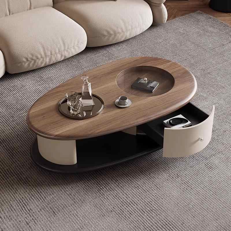 Italian minimalist retro home living room size solid wood ancient style simple modern senior oval coffee table