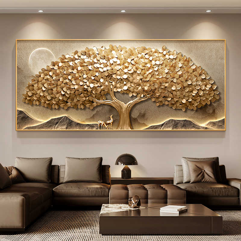 Modern light luxury money tree living room decoration painting sofa background wall hanging painting a whole pair of atmospheric money tree wall painting