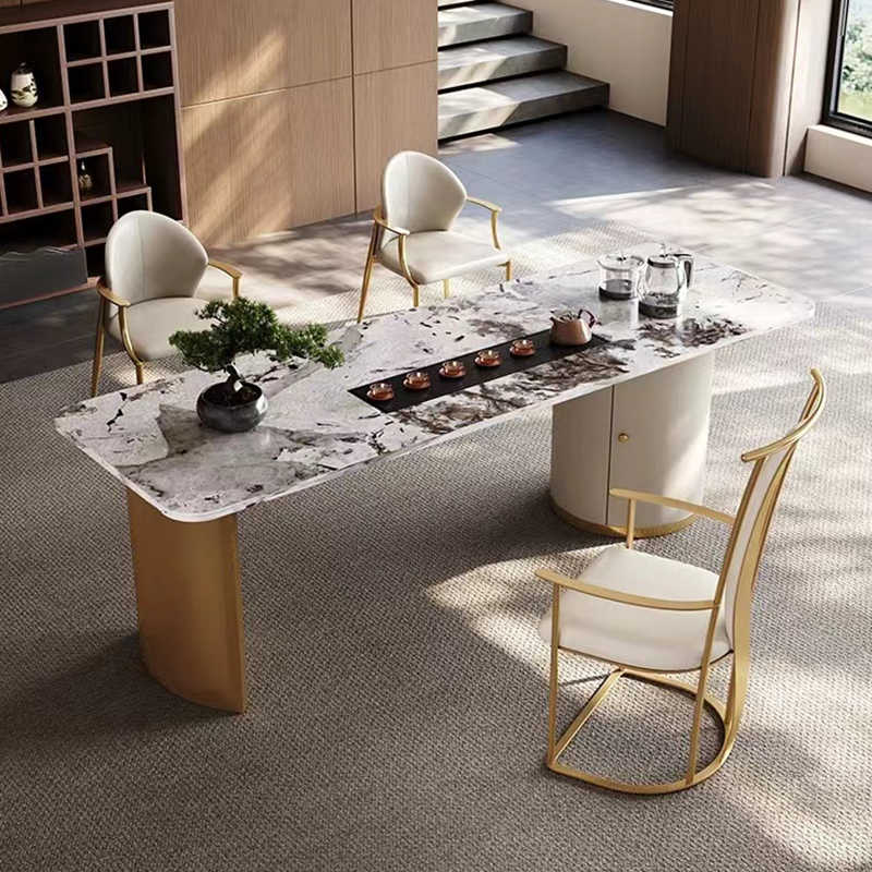 Light luxury modern rock plate tea table and chair high-end home kettle embedded tea table living room office tea table