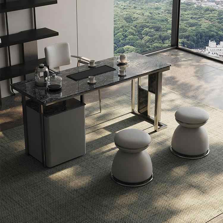 Rock plate tea table and chair combination light luxury modern household small apartment light luxury advanced sense tea table kettle one