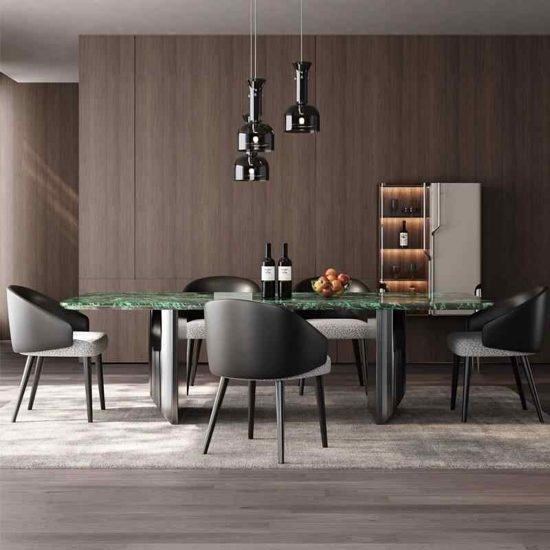 Light luxury senior imported large flower green luxury stone pure natural marble table new high-end luxury rectangular dining table