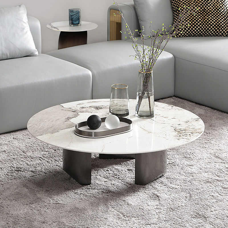 Italian very simple rock panel coffee table modern simple light luxury living room small household round red high-end coffee table