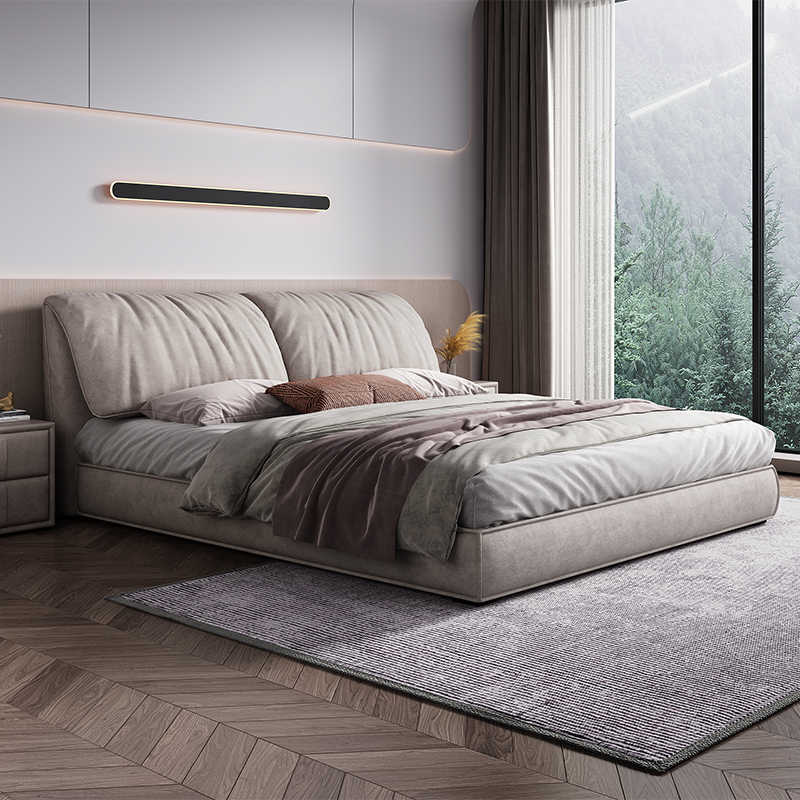 Elephant ear frosted velvet cloth light luxury bed simple modern technology cloth bed master bedroom down soft bag net red cloth bed