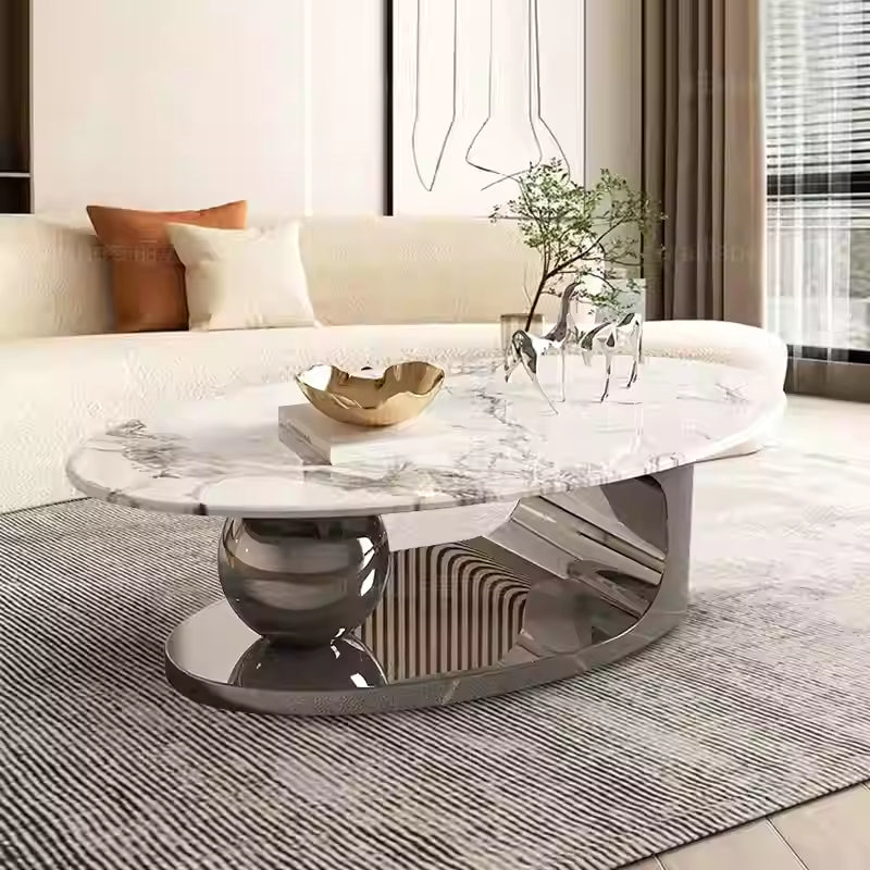Supercrystalline stone luxury stone tea table oval size combination of modern simple living room villa tea table 2 side several