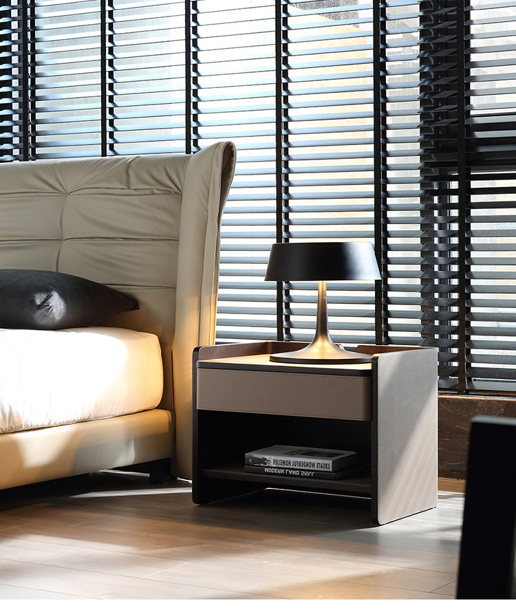 Italian minimalist saddle leather bedside table rectangular 2023 new leather bedside storage cabinet height 50cm short