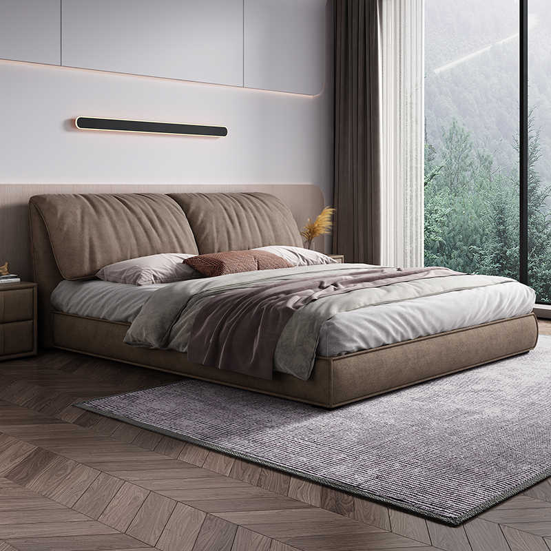 Elephant ear frosted velvet cloth light luxury bed simple modern technology cloth bed master bedroom down soft bag net red cloth bed