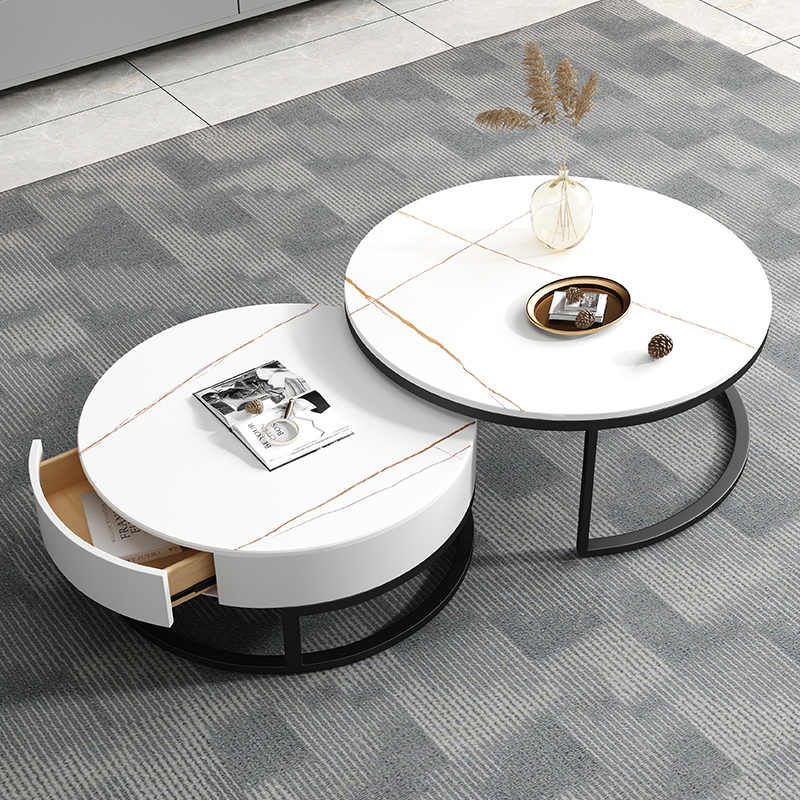Italian rock plate round coffee table modern simple northern Europe light luxury small apartment coffee table marble coffee table