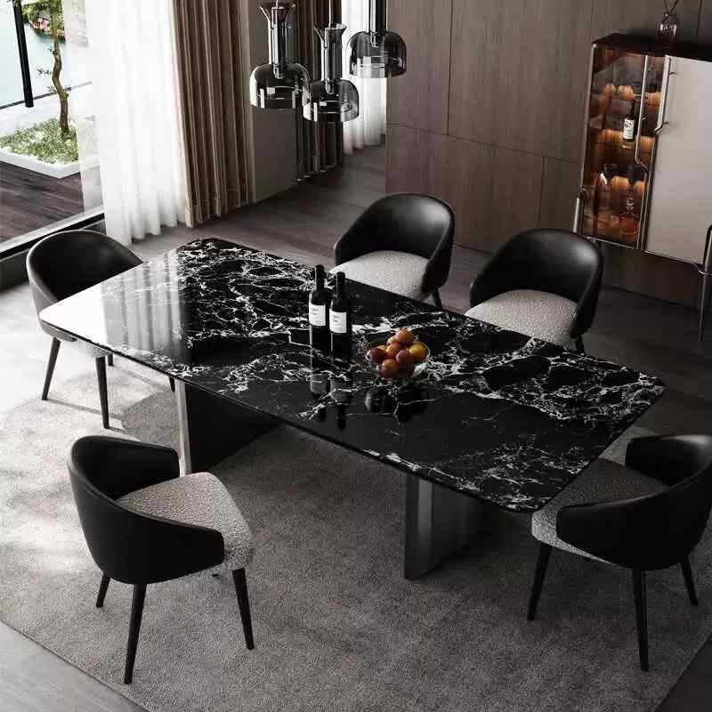 Light luxury senior imported large flower green luxury stone pure natural marble table new high-end luxury rectangular dining table