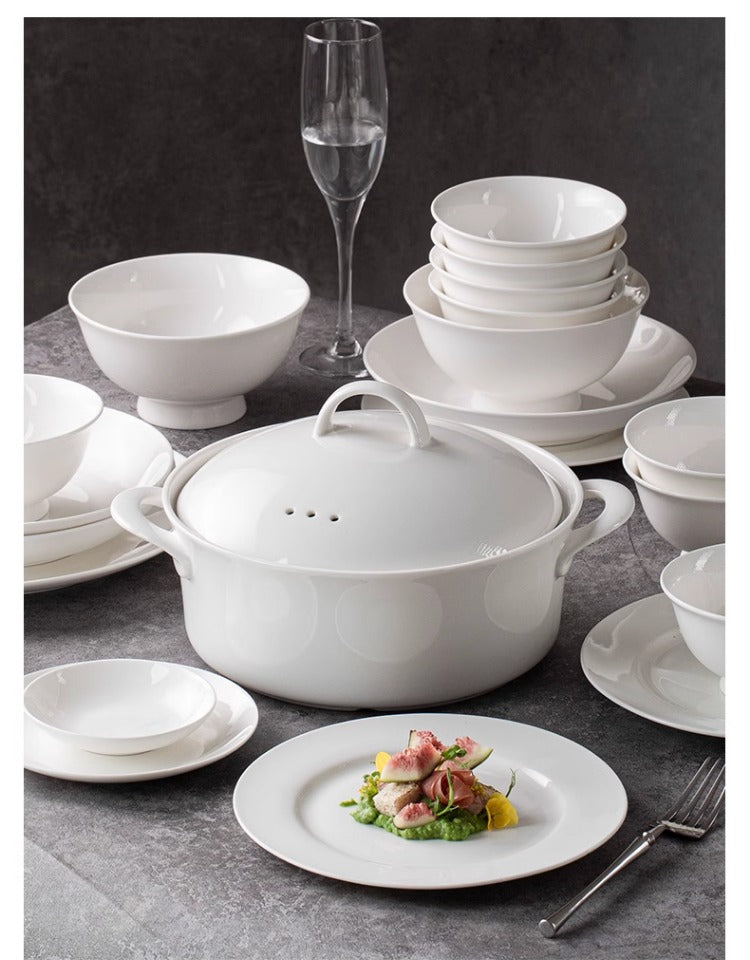 Jingdezhen ceramic tableware set white porcelain dish set household under glaze color bowl plate moving bowl set