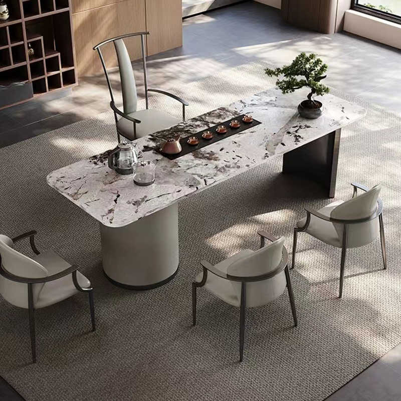Light luxury modern rock plate tea table and chair high-end home kettle embedded tea table living room office tea table