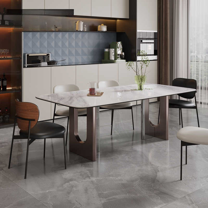Light luxury stainless steel microcrystal full support table Italian high-end dining table villa designer dining table and chair combination