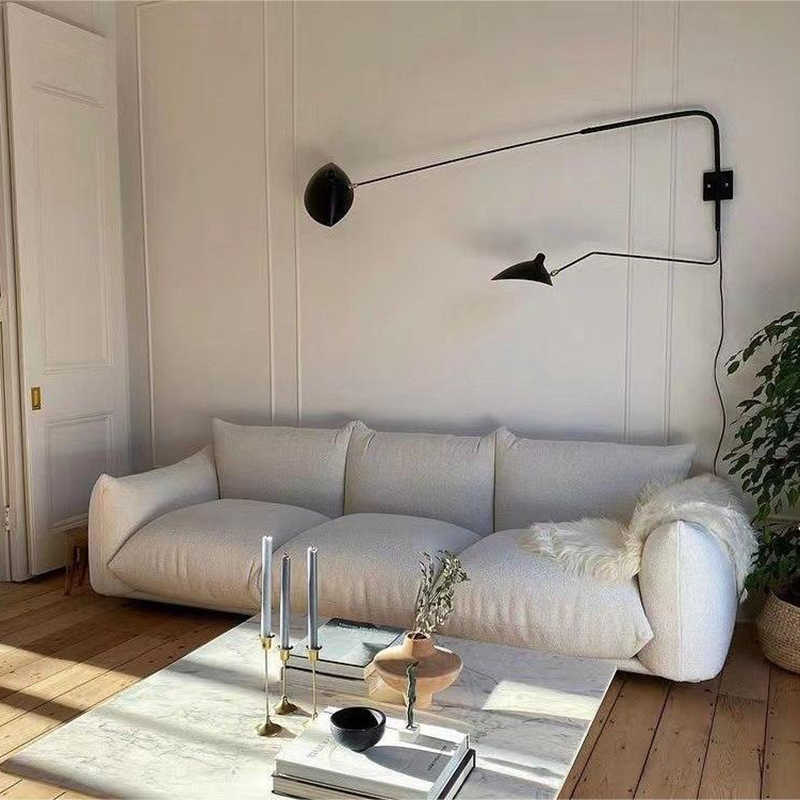 Designer modern fabric lamb wool white living room row three or four people square bread soft sofa