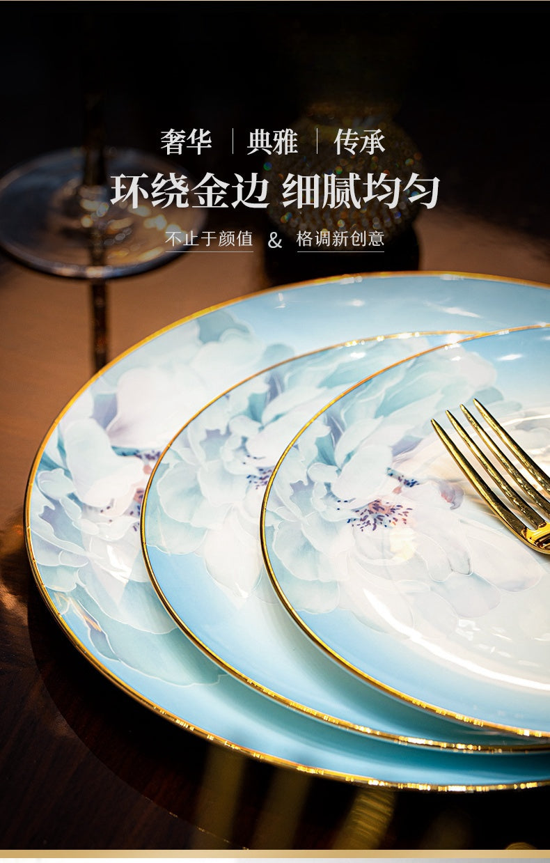 Jingdezhen white porcelain tableware set under glaze color light luxury dish set household housewarming gift bowl combination