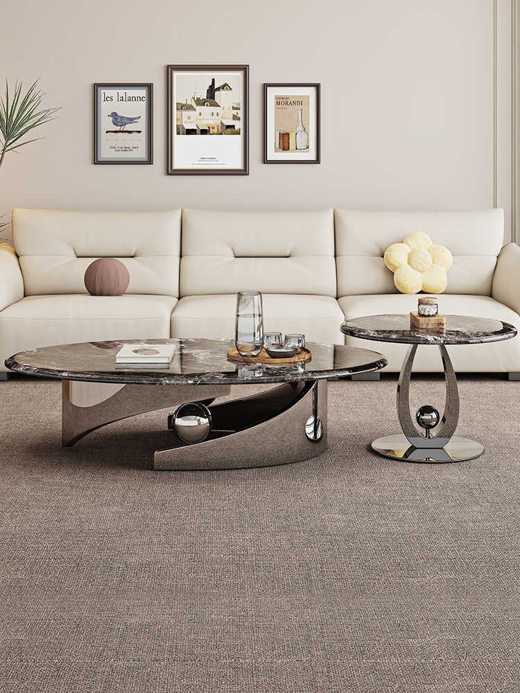 Calx microcrystalline stone coffee table living room modern simple small apartment new Italian minimalist round coffee table Nordic oval