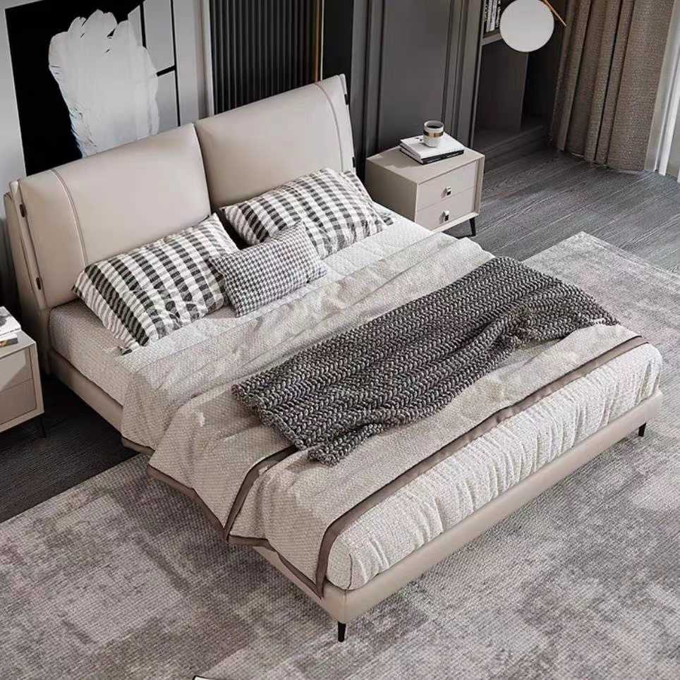 Italian Nordic leather bed Double bed Modern simple style master bedroom small flat soft bed