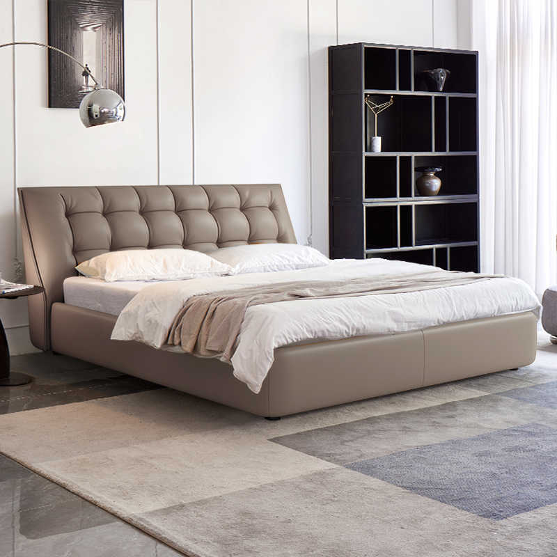 Imported first layer cowhide Italian minimalist leather bed light luxury modern simple master bedroom 1.8m soft bed