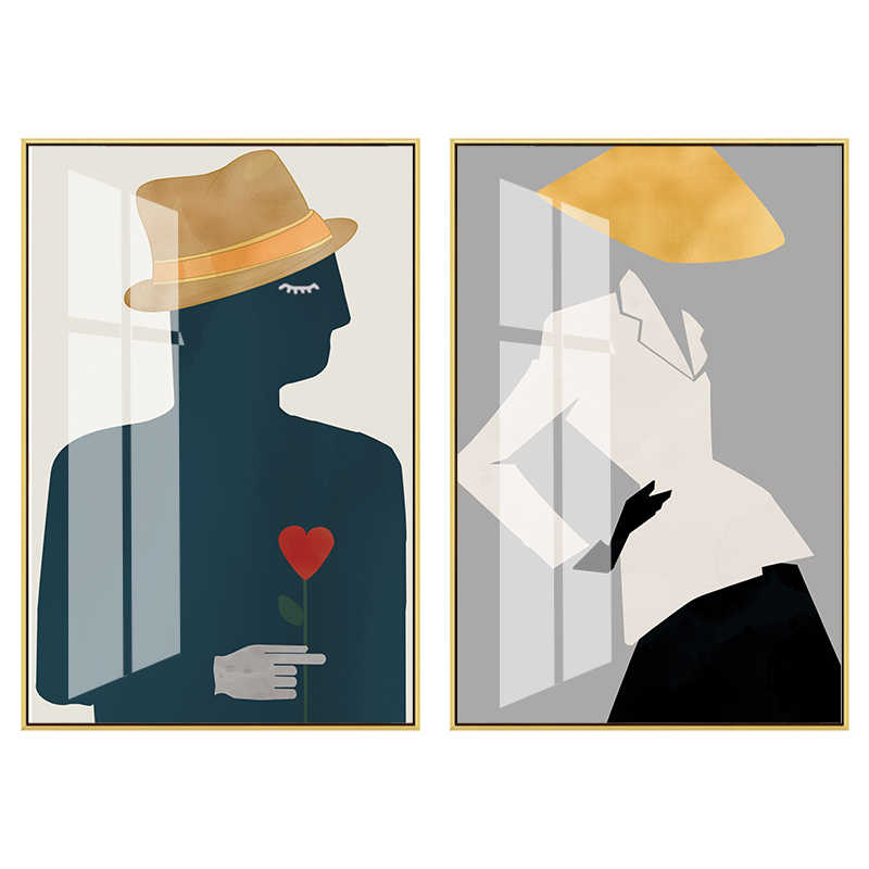 Women's fashion abstract decorative painting bar women's shop two-piece hanging painting bedroom bedside corridor background wall painting