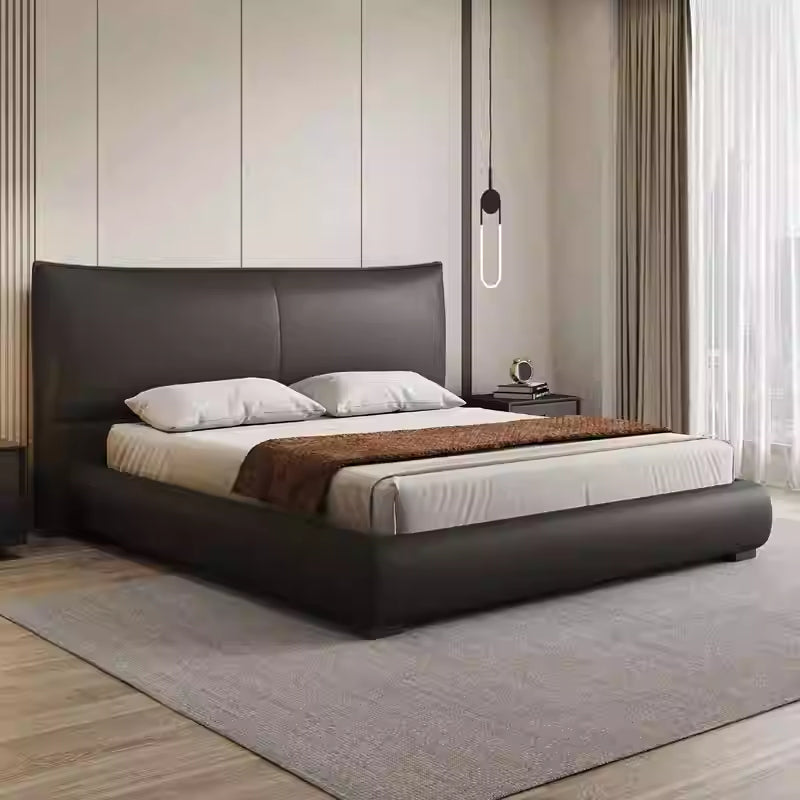 Italian minimalist Chanel leather bed Modern simple top layer leather bed High-end master bedroom double bed edging soft bed