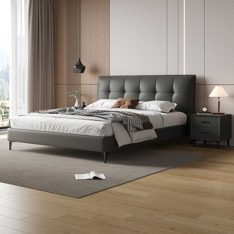 Napa leather bed Nordic Light luxury 1.8m soft package wedding bed Leather bed simple modern master bedroom double bed