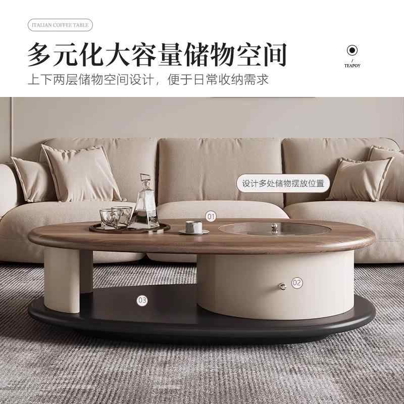 Italian minimalist retro home living room size solid wood ancient style simple modern senior oval coffee table