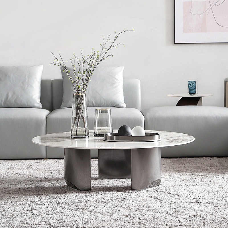 Italian very simple rock panel coffee table modern simple light luxury living room small household round red high-end coffee table