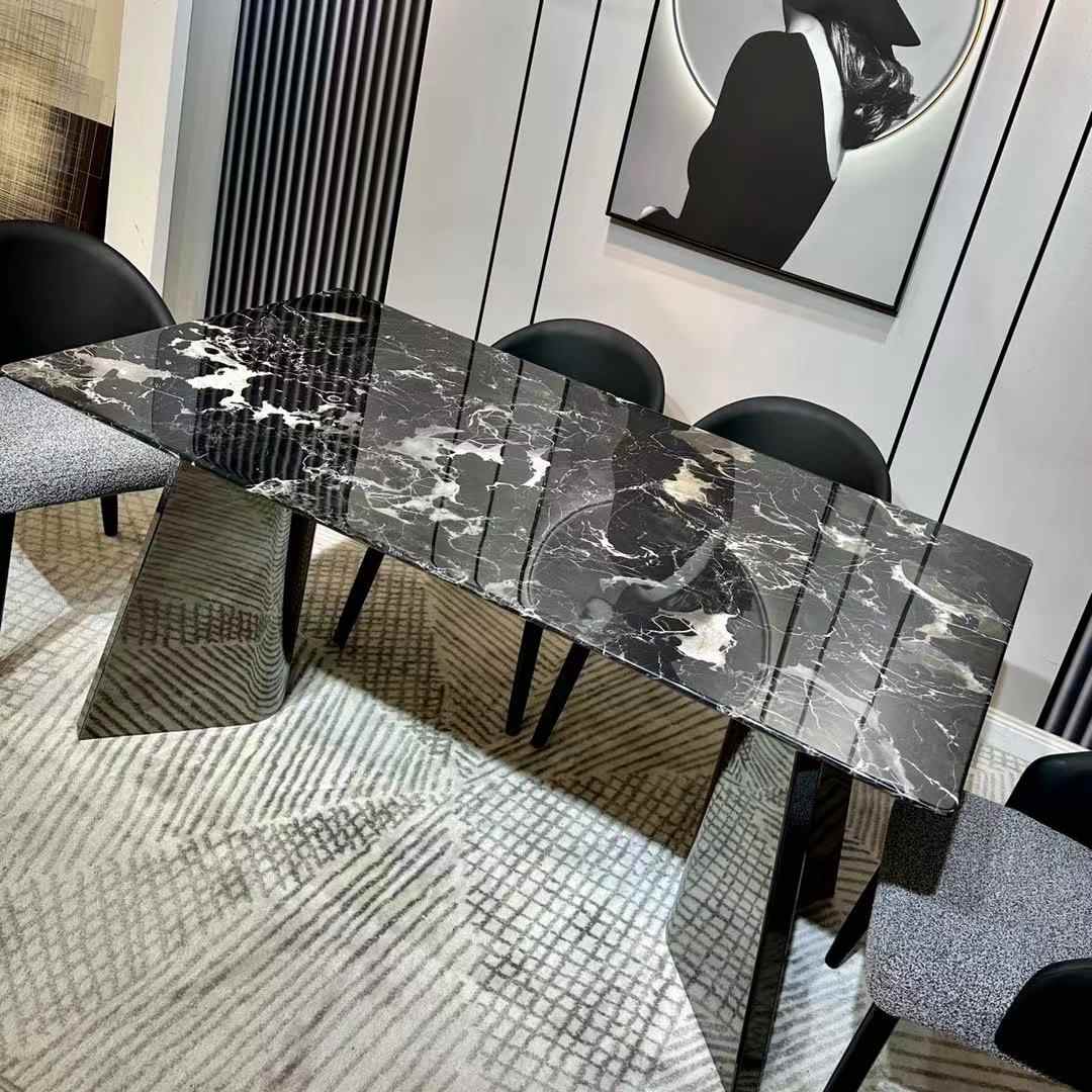 Natural black rose luxury stone table Rectangular high-end dining minimalist table can be customized designer light luxury table