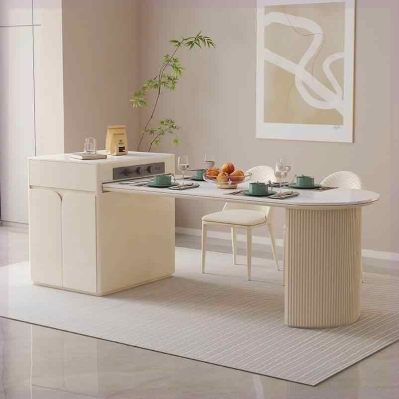 Cream wind rock plate dining table and chair combination simple and light luxury living room island dining table one retractable small apartment