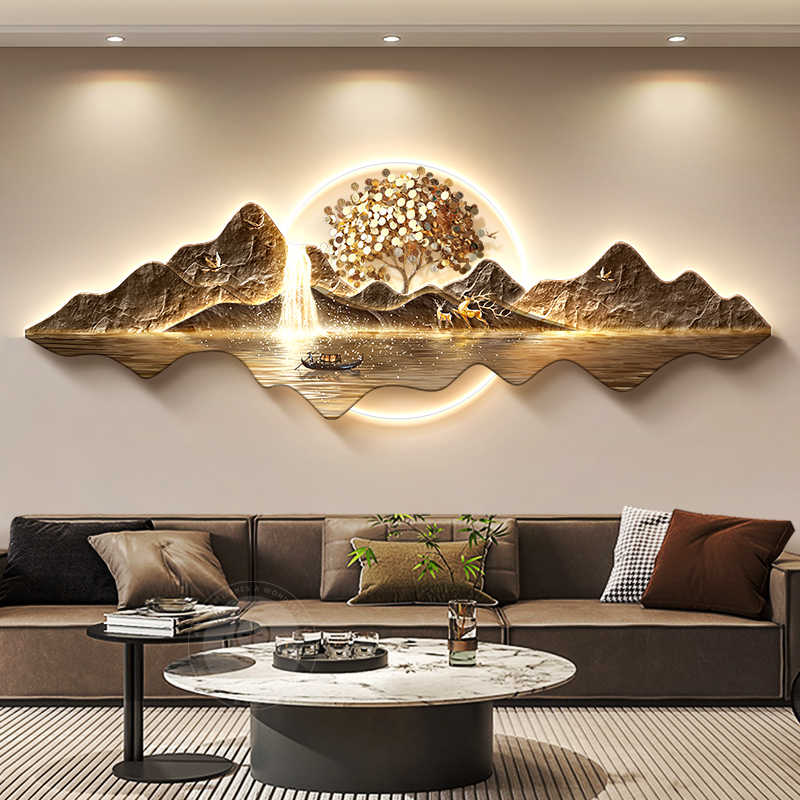 Fortune tree light luxury living room decorative painting new Chinese style back with back-up sofa background wall hanging painting advanced sense landscape painting
