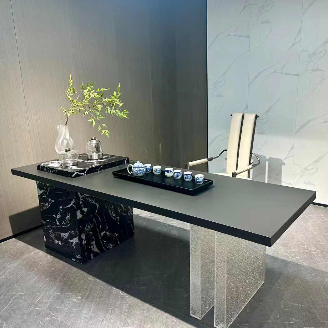 Italian very simple rock plate tea table and chair combination villa living room designer creative art tea table light luxury modern simple