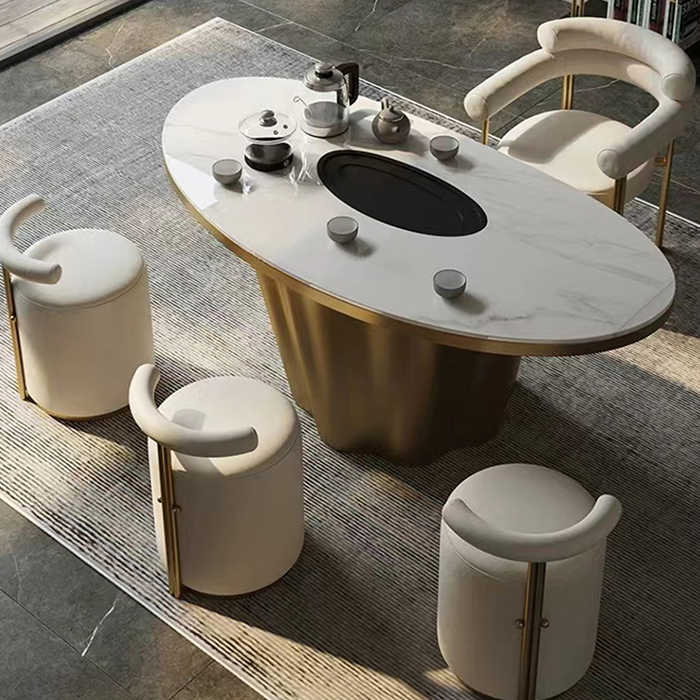 Light luxury modern balcony tea table and chair combination home office senior sense designer rock plate luxury stone tea table