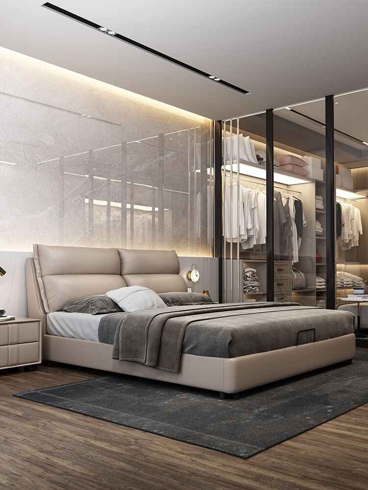 Nordic technology cloth bed modern simple 1.8m ins bed beige white cream soft bag storage bed small wedding bed