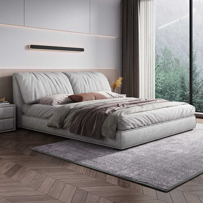 Elephant ear frosted velvet cloth light luxury bed simple modern technology cloth bed master bedroom down soft bag net red cloth bed