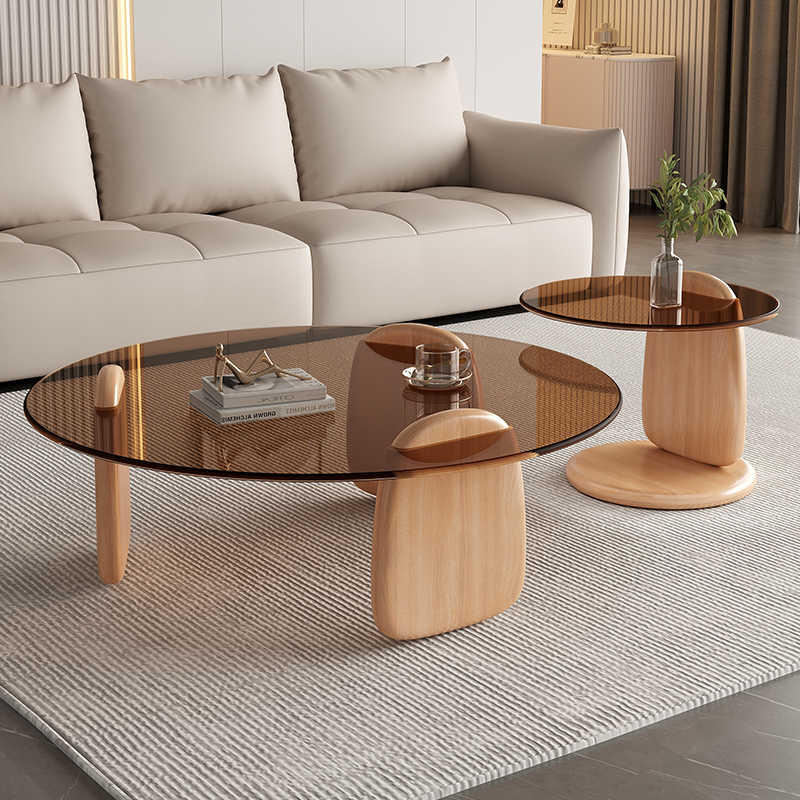 Tea table living room small household modern simple light luxury Nordic tea table network red circular creative glass tea table