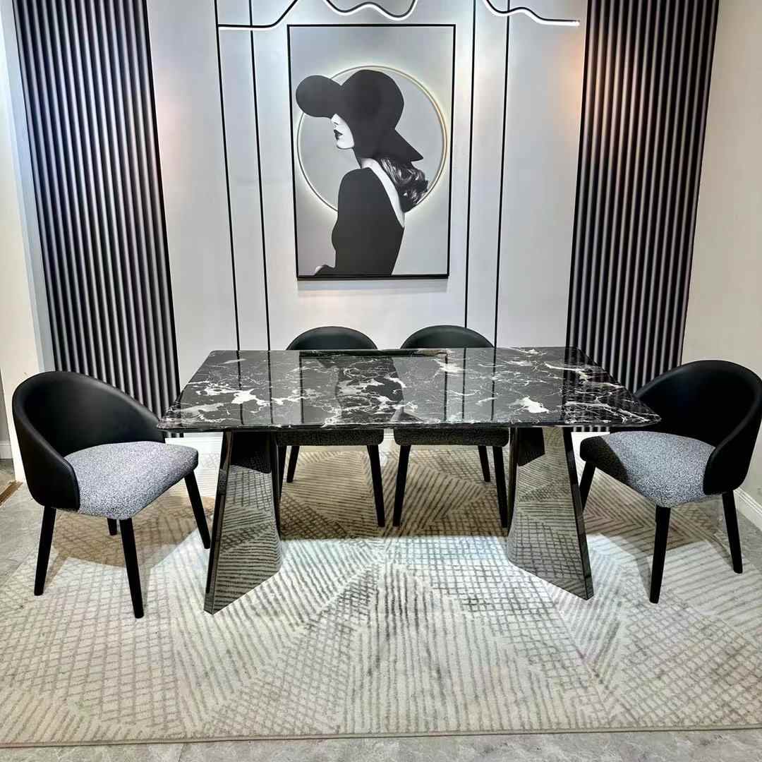Natural black rose luxury stone table Rectangular high-end dining minimalist table can be customized designer light luxury table