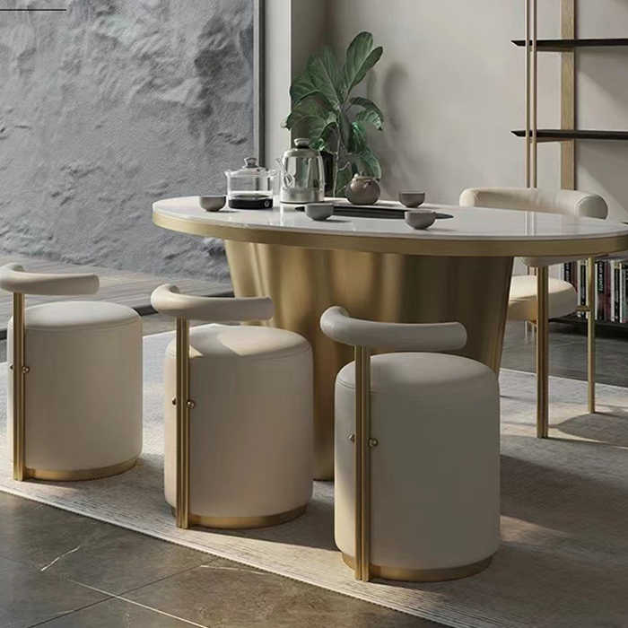 Light luxury modern balcony tea table and chair combination home office senior sense designer rock plate luxury stone tea table