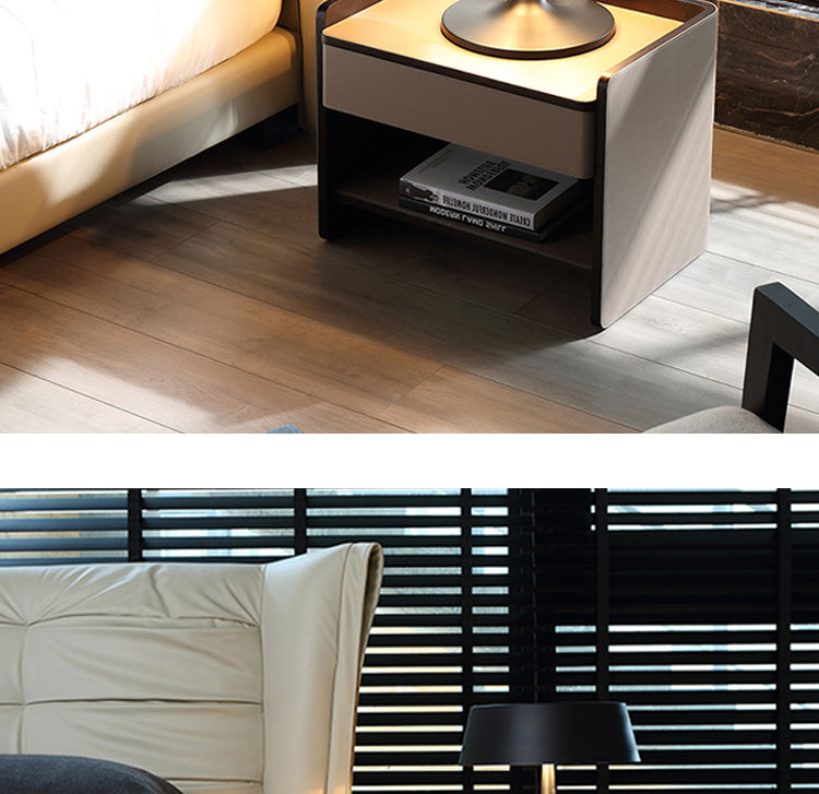 Italian minimalist saddle leather bedside table rectangular 2023 new leather bedside storage cabinet height 50cm short