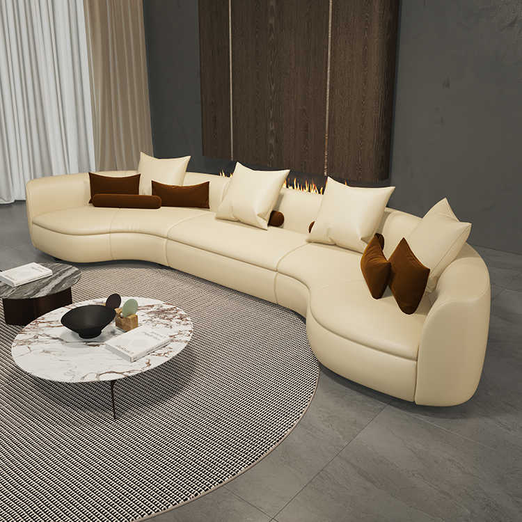 Italian light luxury creative curved corner semi-circle combination leather sofa living room high-grade reception size villa