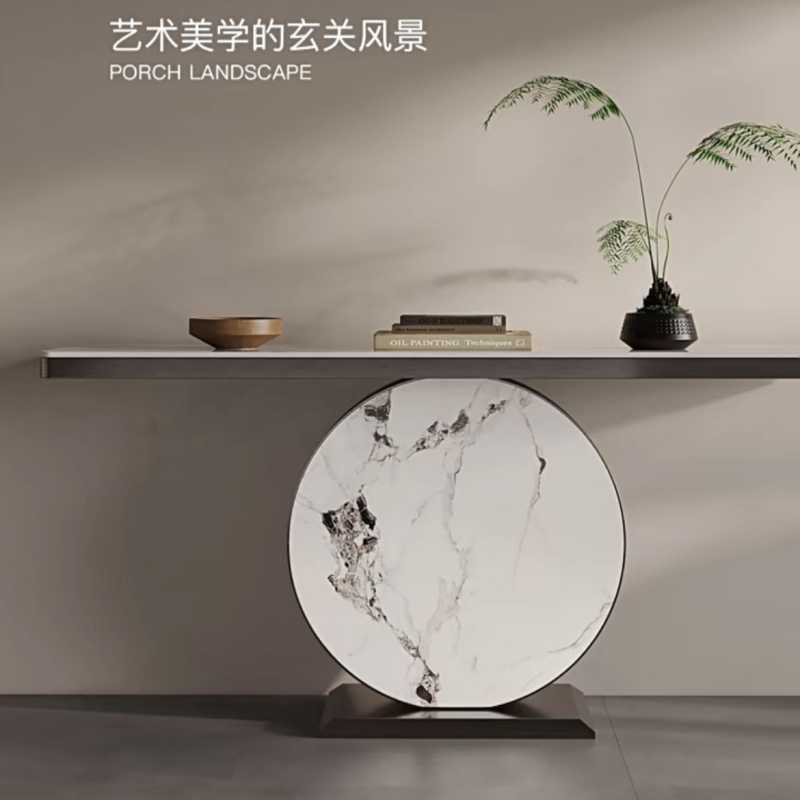Light luxury wind rock panel porch entry simple corridor corridor stainless steel art end view table against the wall porch table