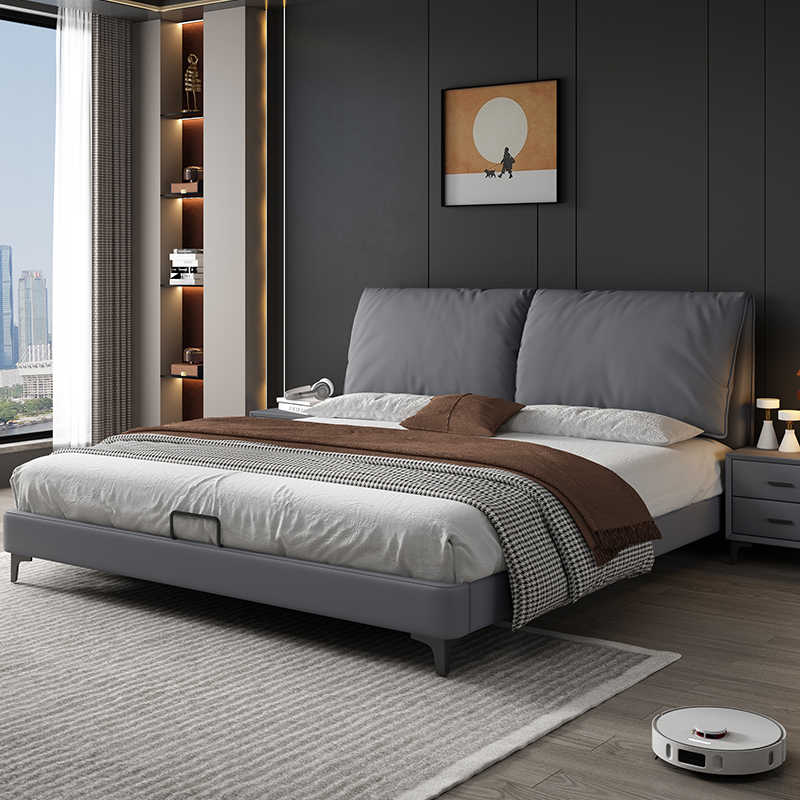 Light luxury 2 m X2 m queen bed Master bedroom double bed Modern simple 1.35m small unit storage single bed