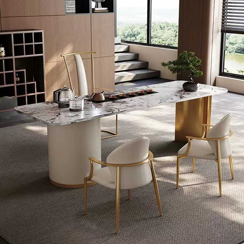 Light luxury modern rock plate tea table and chair high-end home kettle embedded tea table living room office tea table