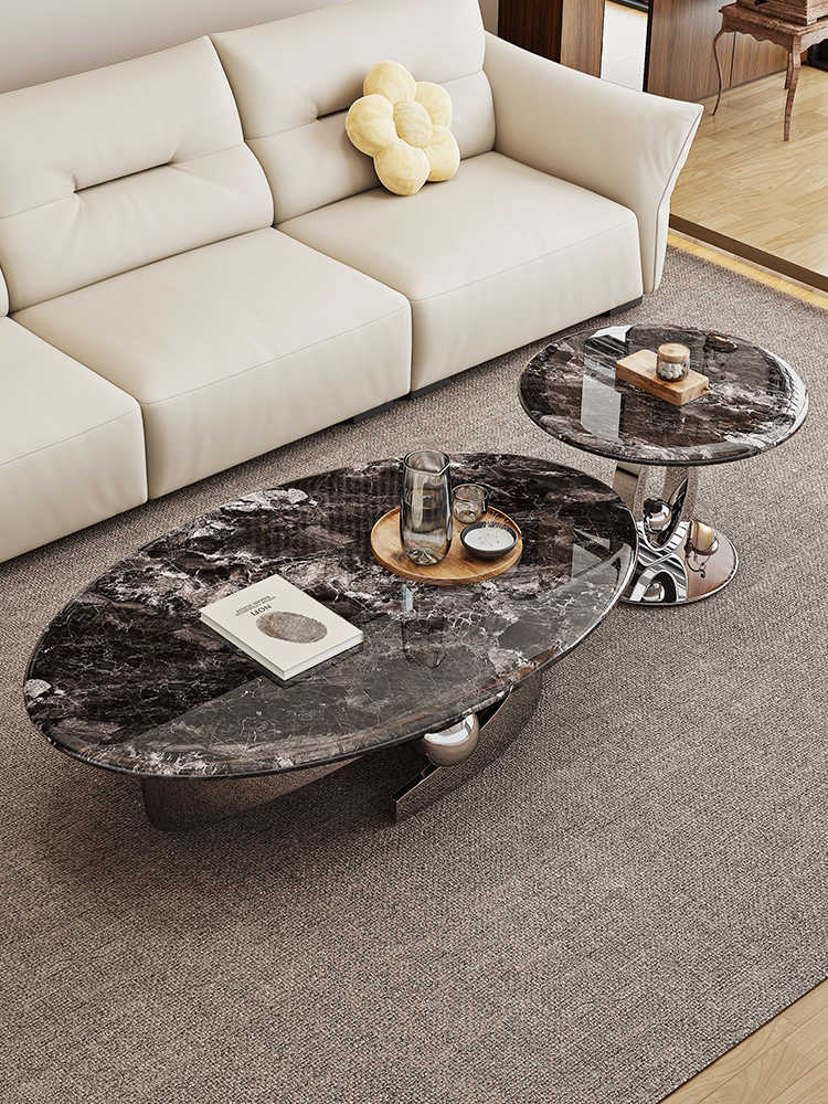 Calx microcrystalline stone coffee table living room modern simple small apartment new Italian minimalist round coffee table Nordic oval