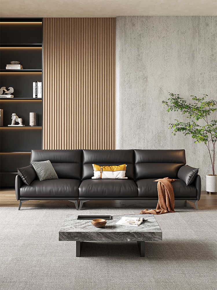 Leather sofa Italian retro living room simple modern big three Nordic straight row head layer cowhide sofa