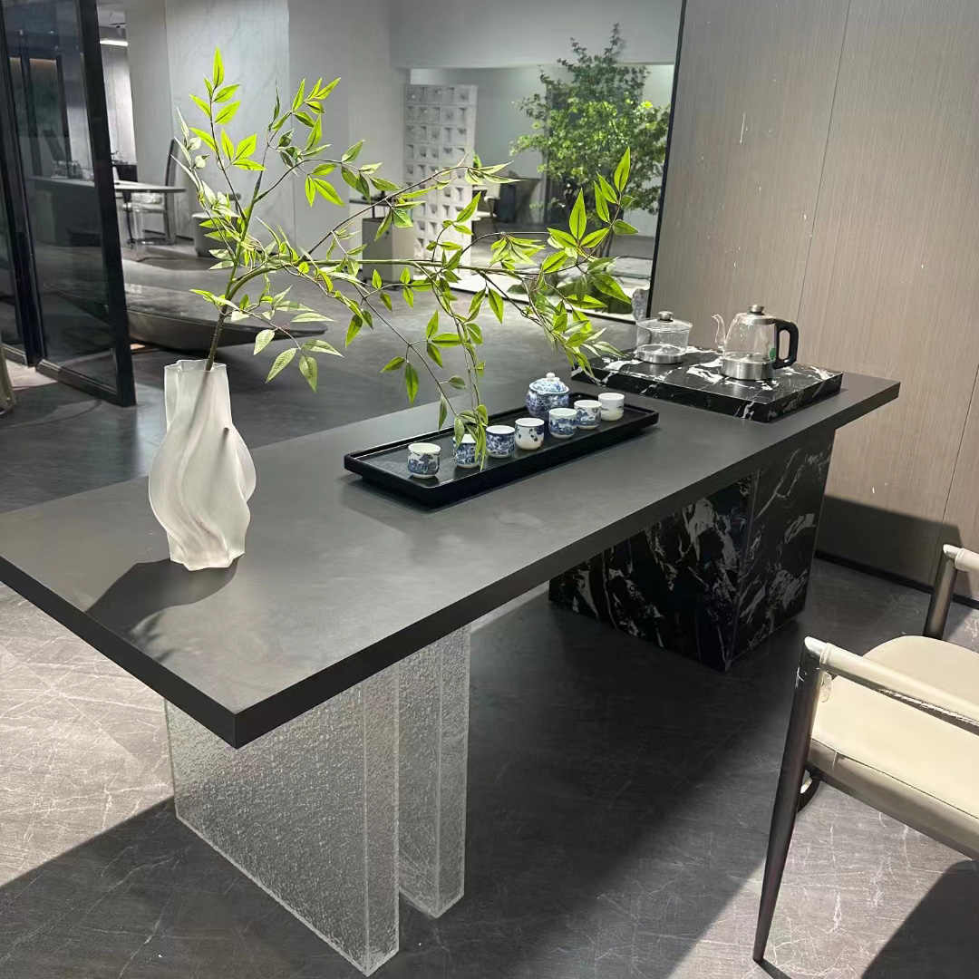 Italian very simple rock plate tea table and chair combination villa living room designer creative art tea table light luxury modern simple