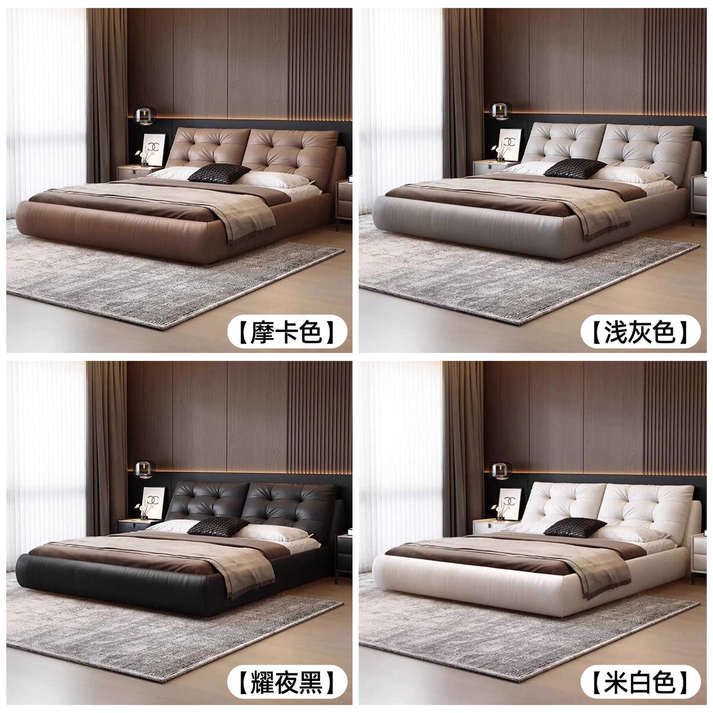 Italian minimalist leather bed modern simple light luxury double bed 1.8 meters big bed Tatami net red soft package wedding bed